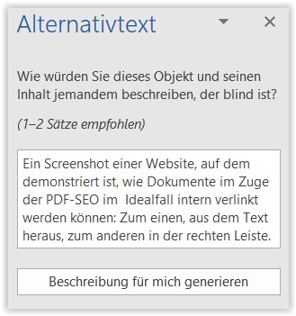 PDF-SEO: Abbildung des Bearbeitungsmodus für einen Alt-Text. Das mögen sowohl Screenreader als auch Suchmaschinen.
