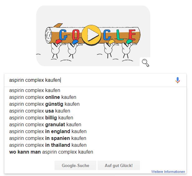 Vervollständigung einer Suchanfrage von Google Suggest, eigener Screenshot