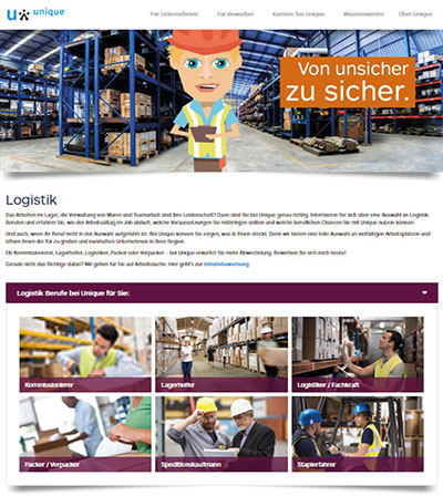 Screenshot der Berufsübersichtsseiten Logistiker