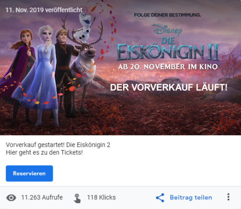 Cinedom Google My Business Beitrag - Die Eiskönigin