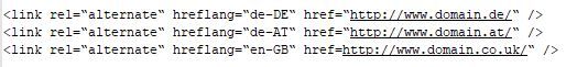 Beispiel von hreflang Tags für Deutschland, Österreich und Großbritannien.