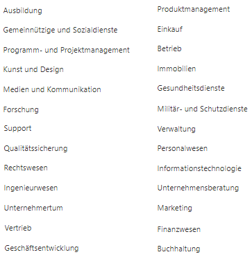 Eine Übersicht über die Stellenfunktions-Optionen.