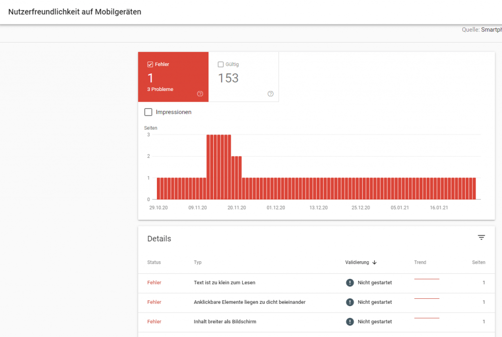 Google Search Console - Nutzerfreundlichkeit auf Mobilengeräten