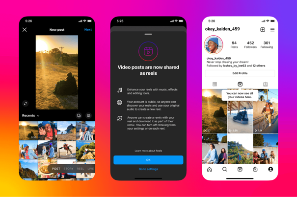 Instagram Videos werden zu Reels