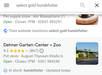 Google Local Justifications in stock