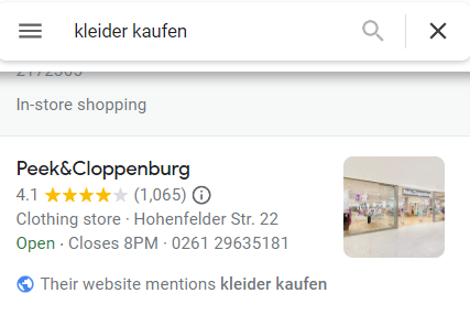 Google Local Justifications Website mentions