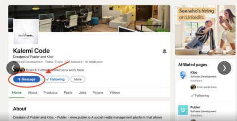 (LinkedIn Inbox-Message-Button für Unternehmensseiten, © Matt Navarra)