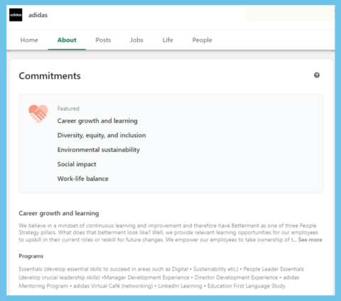 Auszug der Linkedin Commitments von Adidas